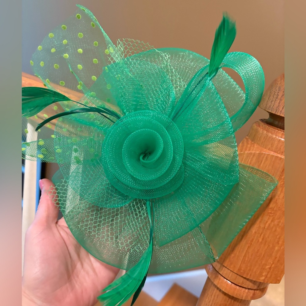 Green Mesh Floral Fascinator Hat for Women